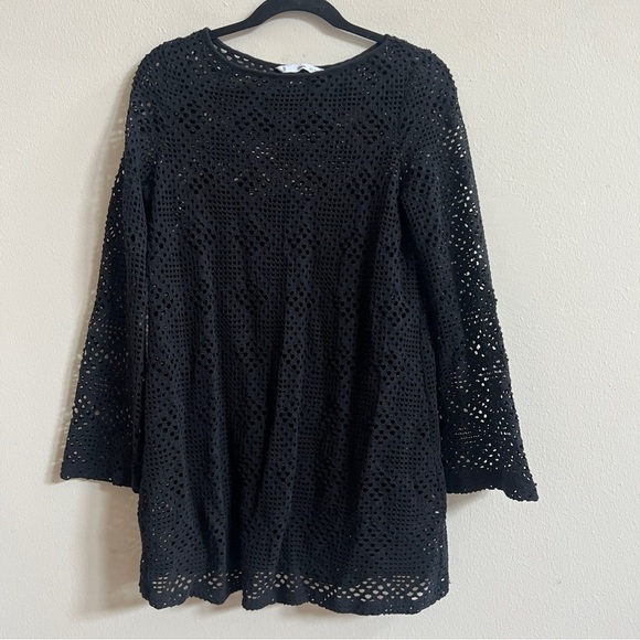 Mango MNG Geometric-pattern Openwork Long Sleeves Black Dress - Picture 2 of 3